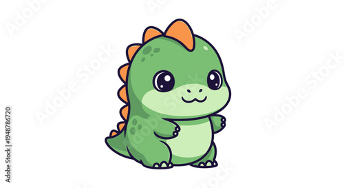 Cute Green Dinosaur Cartoon Character, Adorable Baby Dino Illustration