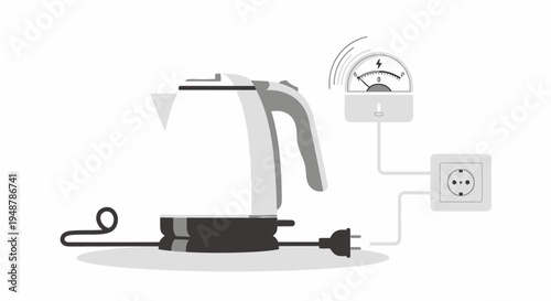 Electric Kettle Connected to Power Outlet with Energy Meter