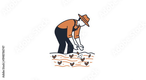 Farmer planting seeds in soil, agricultural work, organic farming, sustainable agriculture, healthy food concept