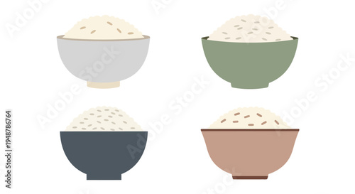 Four Bowls of Cooked Rice: A Simple and Healthy Staple Food