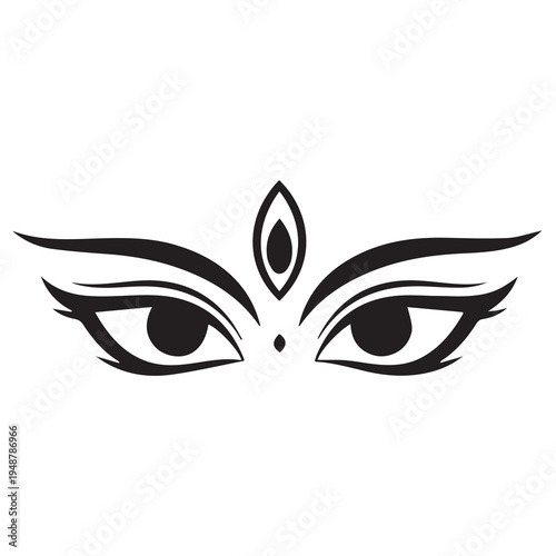 Vector illustration of female eyes with decorative eyebrow and bindi