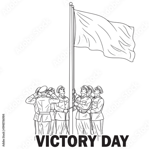 Victory Day military flag raising illustration vector