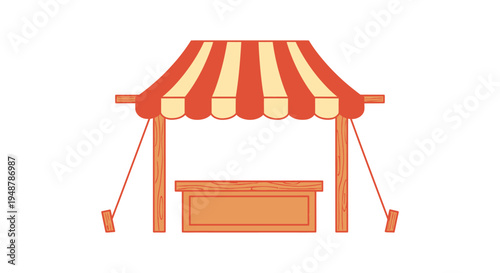 Vintage Carnival Stall with Striped Awning and Wooden Counter