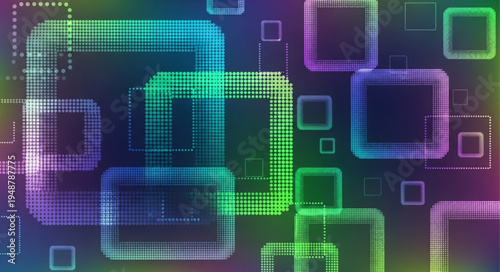 Abstract Digital Squares Glowing with Neon Colors.