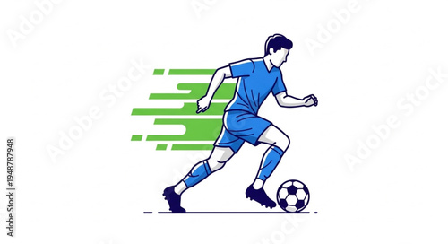Soccer Player Dribbling Ball Fast Motion Illustration.