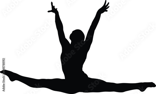 Silhouette dancer split leap, gymnastics, ballet, flexibility, strength, artistic movement, performance, athlete, fitness, exercise, sport, acrobatics, balance,agility