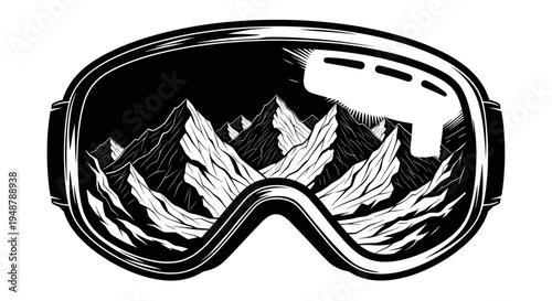Ski Goggles Reflecting Snowy Mountain Peaks - Winter Sport Adventure