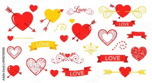 Valentine's Day Heart Collection: Love Symbols, Arrows, Ribbons, and Ornaments