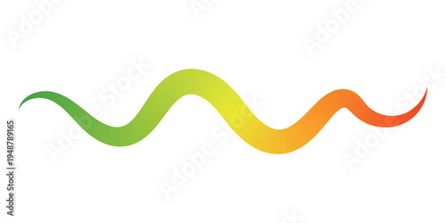 Dynamic colorful flowing gradient wave abstract design element transitioning from vibrant green to warm orange and red