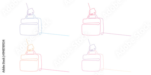 Modern continuous line art illustration showing a hand carrying a business bag in gradient colors