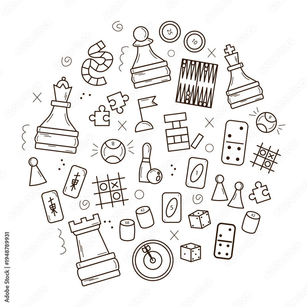 Fototapeta premium Simple line icons of board game elements