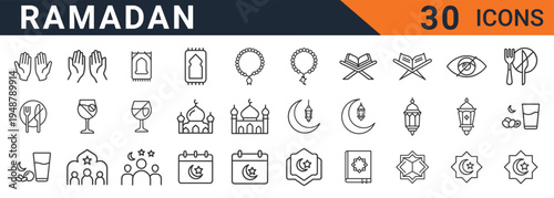 Ramadan vector icon set for design and graphic projects with thirty symbols