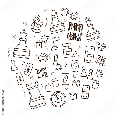 Simple line icons of board game elements