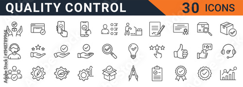 Quality control icons set for business and design projects online