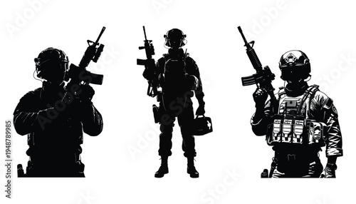 Battlefield Medic Silhouette Vector Art with Soldiers