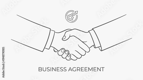 Minimalist line drawing of two hands shaking, caption “BUSINESS AGREEMENT PARTNERSHIP | TRUST | SUCCESS,” symbolizing collaboration, reliability, and professional success in corporate settings.