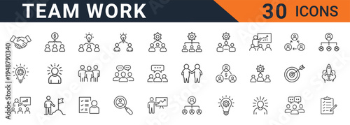 Teamwork icons set for business and collaboration designs