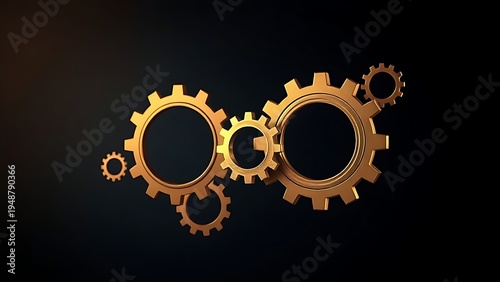 Abstract golden gears interlocking in a dark gradient, symbolizing corporate automation and mechanical precision.