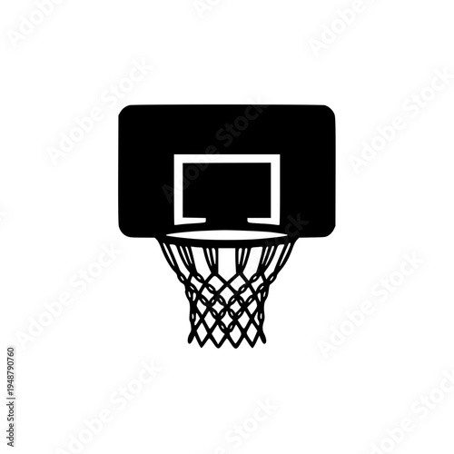 Basketball Hoop and Net Vector Icon - Black and White Sports Backboard Graphic