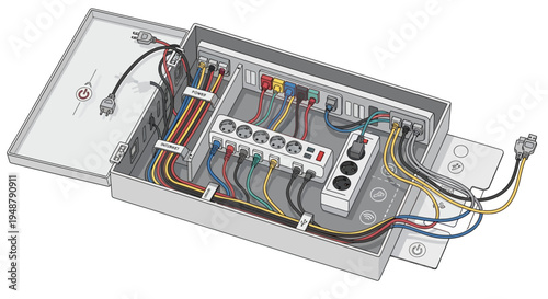 Electrical Power Distribution Box with Cables and Outlets - Detailed View