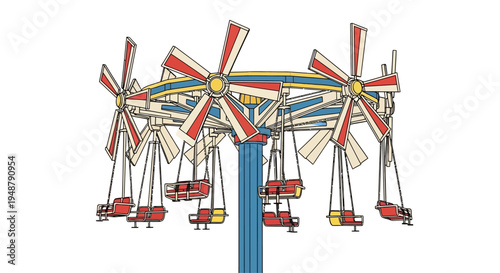 Vintage Amusement Park Swing Ride with Colorful Seats and Propellers