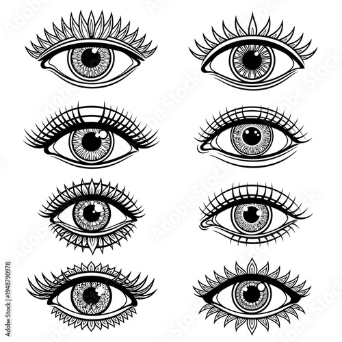 Mysterious Eyes Collection: Black and White Tattoo Style Illustrations