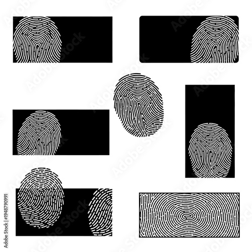Collection of Fingerprint Icons and Graphics on Black Background - Security and Identity Concept