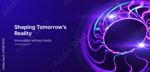 Abstract technology vector background with luminous curved lines forming dynamic structure on blue background. Concept for big data research, artificial intelligence, digital network, data processing.