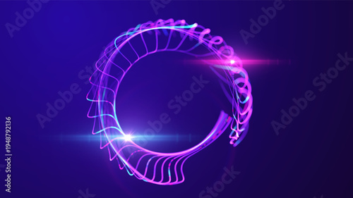 Abstract technology vector background with luminous curved lines forming dynamic structure on blue background. Concept for big data research, artificial intelligence, digital network, data processing.