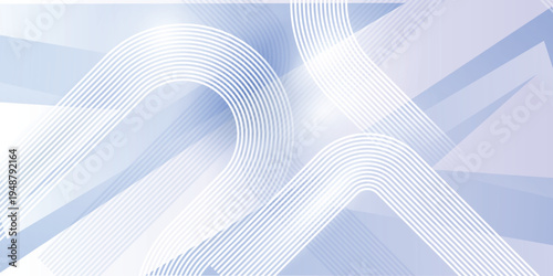 Pastel blue abstract background with three curved white stripe bands and diagonal geometric shapes, modern minimal wallpaper for business design