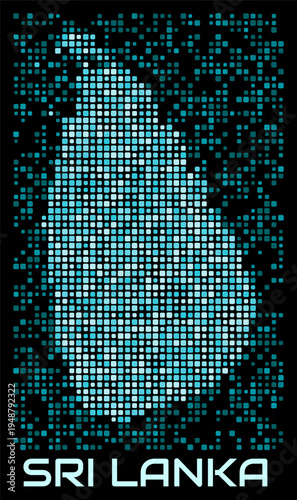 Sri Lanka digital dotted map. Shape of the country in cyan color palette on dark background. Futuristic Sri Lanka map design. Vector illustration.