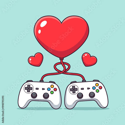Game Controllers Connected to Heart Balloon.