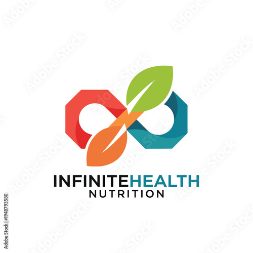 Infinity symbol leaf logo for holistic nutrition wellness and organic supplement brand identity for Infinite Health Nutrition