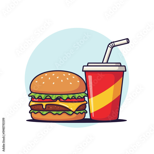 Hamburger and Soft Drink Illustration.