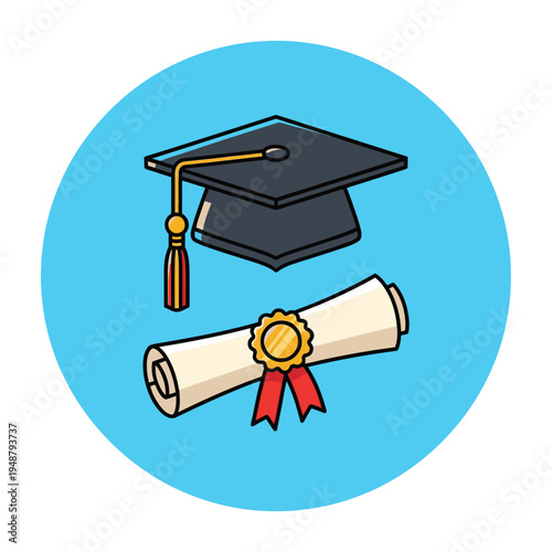 Graduation Cap and Diploma Illustration.