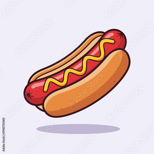 Hot Dog with Mustard in Bun.