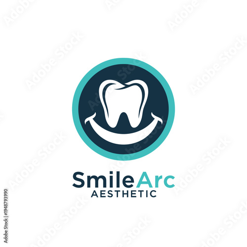 Circular tooth and smile icon for professional aesthetic dental clinic or orthodontic studio corporate identity emblem logo SmileArc