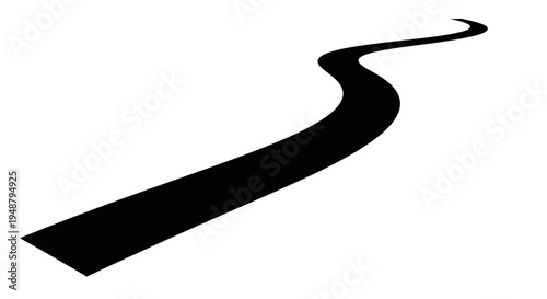 Black Winding Road Path on White Background, Abstract Concept of Journey and Direction