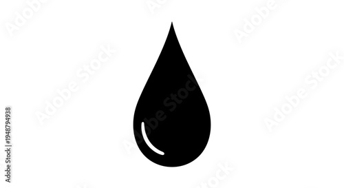 Black Water Droplet Icon Isolated on White Background - Simple Liquid Symbol