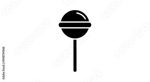 Black Lollipop Icon, Sweet Candy on Stick, Simple Graphic Design, Isolated on White Background