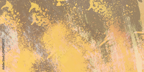 Abstract background with yellow paint splatters and brown textured layers
