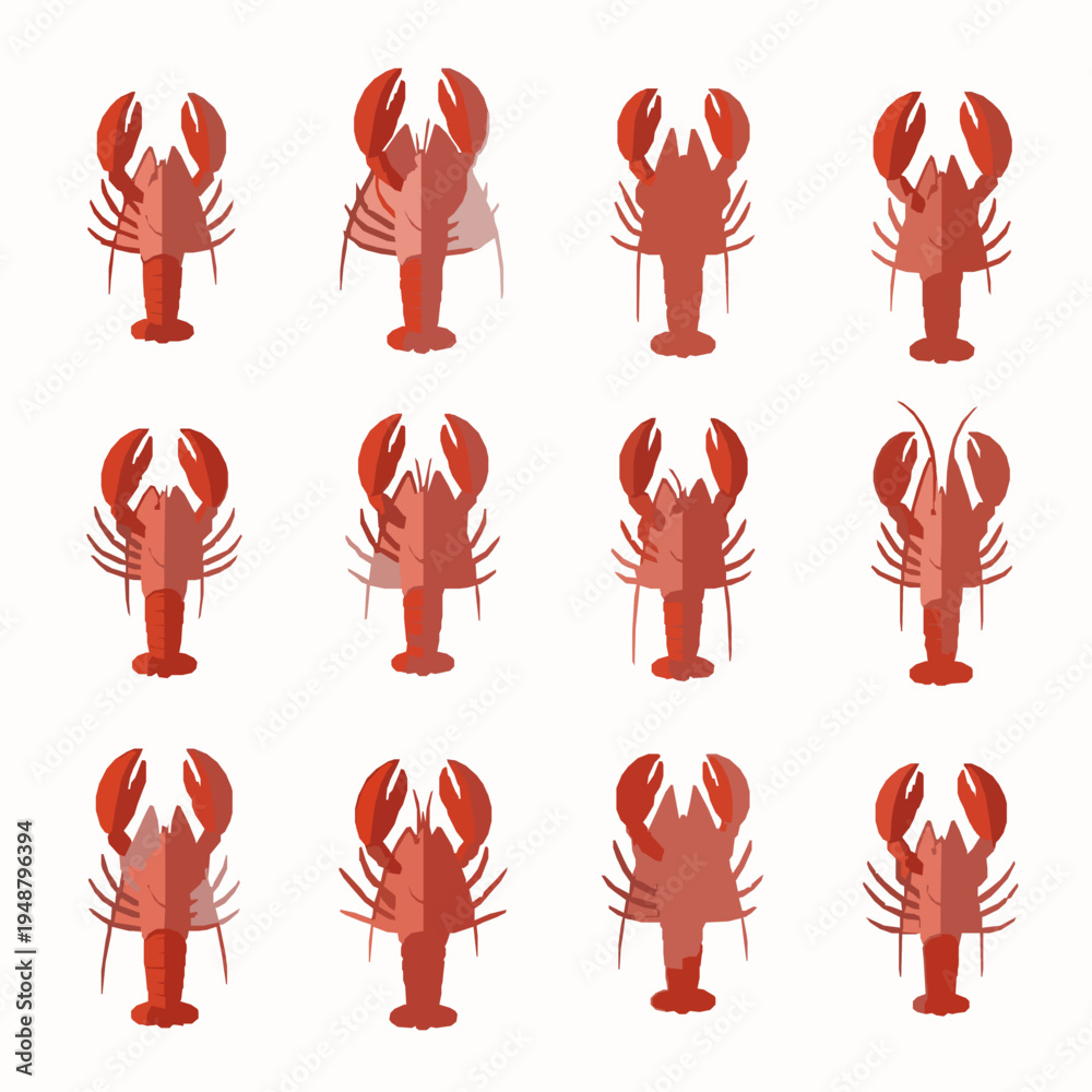 Fototapeta premium Flat red lobster vector icon set cooked seafood illustration EPS10 isolated on white