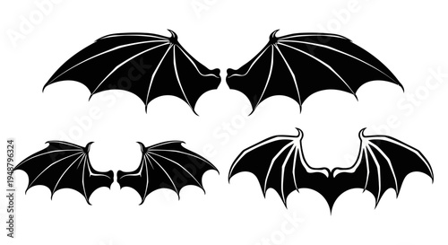 Set of Black Bat Wings Silhouettes - Different Styles