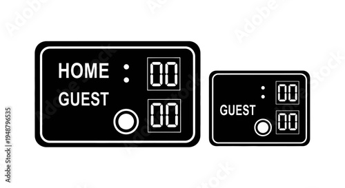 Digital Scoreboard Icons: Home vs Guest Score Display, Sports Game Scoreboard, Zero Score