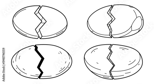 Cracked Eggshells Isolated on White Background, Broken Egg Halves