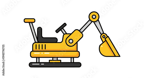 Yellow Mini Excavator Toy Icon, Construction Vehicle Vector Illustration