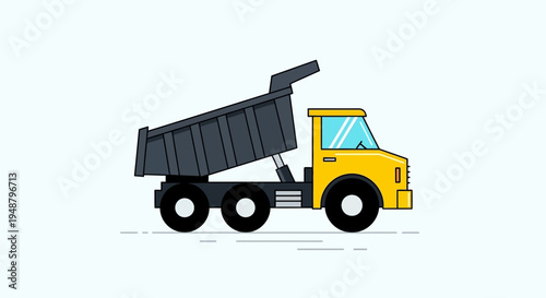 Yellow Dump Truck Unloading Cargo, Construction Vehicle, Industrial Transport