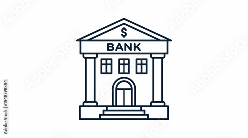 A clean and simple line art illustration of a bank building, perfect for financial and business-related concepts