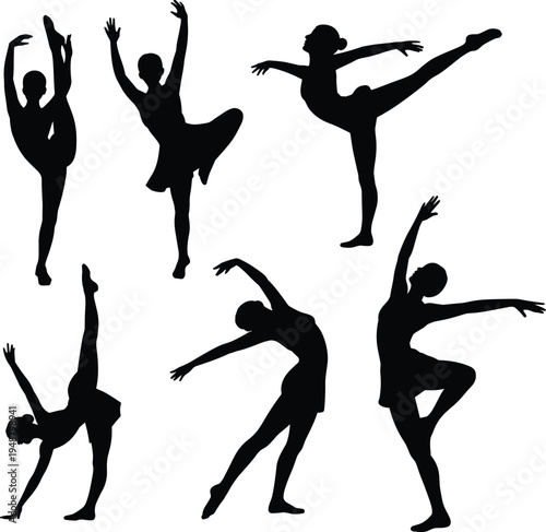 Ballet dancer silhouettes collection isolated on white background elegant ballerina poses vector set classical dance performance illustration for logo design stencil