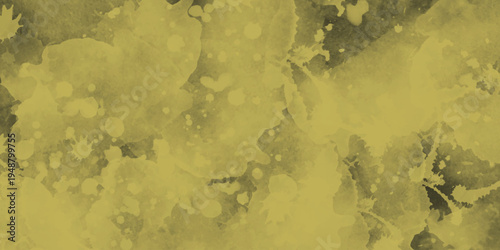 Olive green watercolor wash background with ink splatters and texture